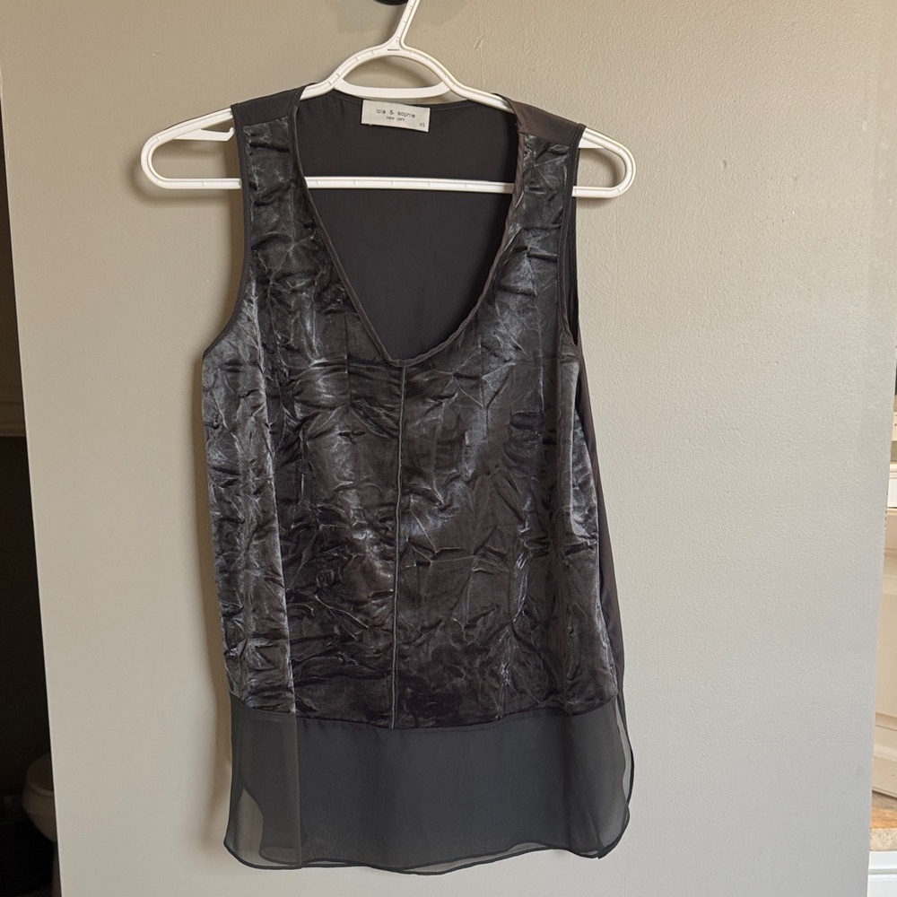 Lola & Sophie Black Velvet and Chiffon Sleeveless V-Neck Blouse